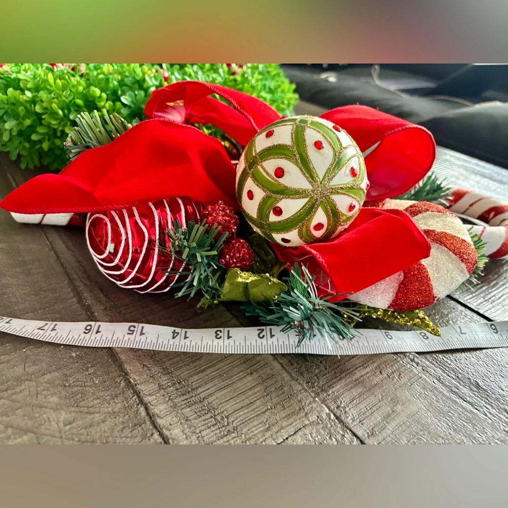 Holiday Wreath Bundle Classic Green Wreath + Candy Cane Accent Christmas Décor